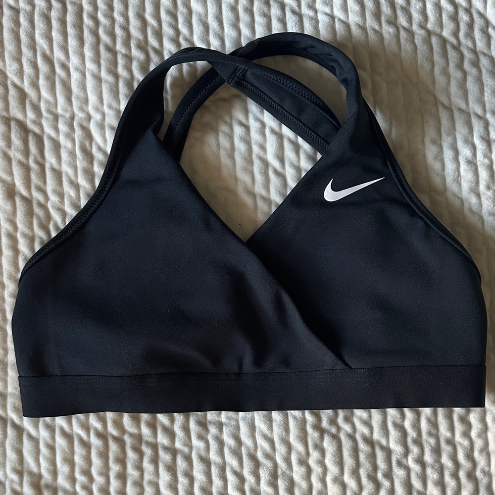 Nike Women's Black Sports Bra with White Logo